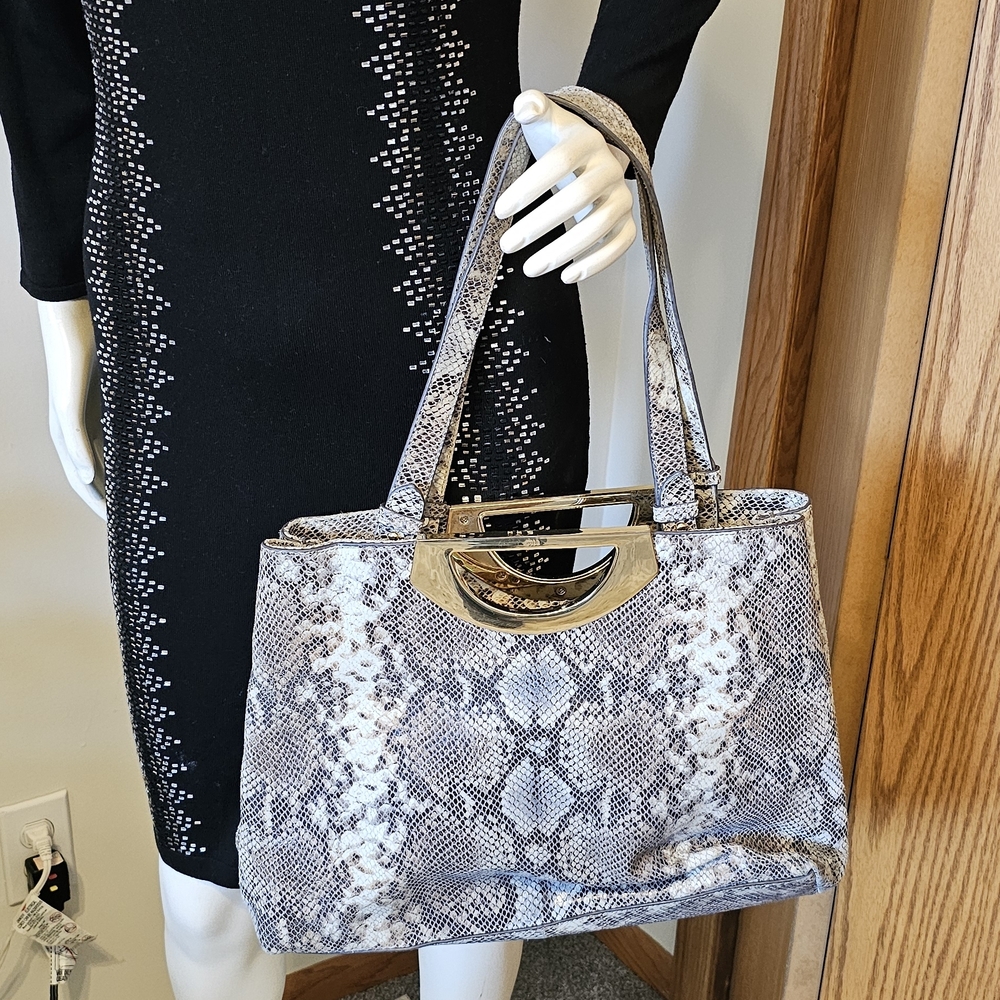 G.I.L.I. Snake Print Shoulder Bag with Gold Handle